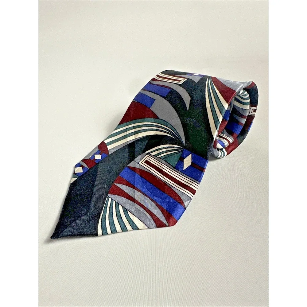 Vintage Screenplay Martin Wong Silk Necktie Abstract Geometric Art Deco USA